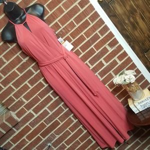 1.State Coral Poppy Halter Sleeveless Elastic Waist Wide Leg Crop Jumpsuit S NWT